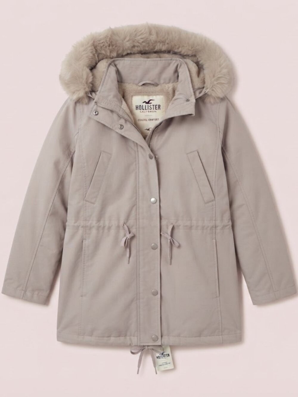 NWT Hollister Women's Taupe Faux-Fur Lined Winter Parka Jacket